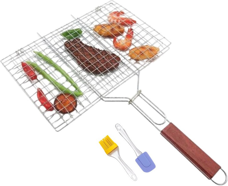 Washify Steel Portable Barbecue BBQ Grill Net Basket Roast Grilling Tray Plated Charcoal Grill Charcoal Grill(Portable, Foldable)