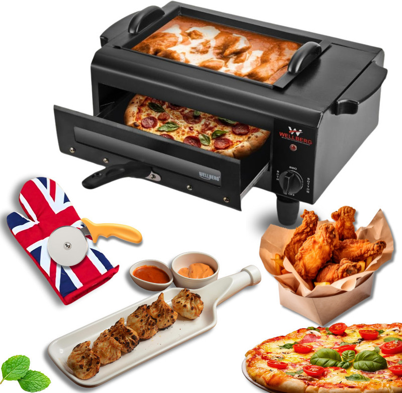 WELLBERG 3-in-1 Pizza Maker | Bake, Grill & Barbecue | Multi-Functional Cooking Appliance Electric Tandoor(Black)