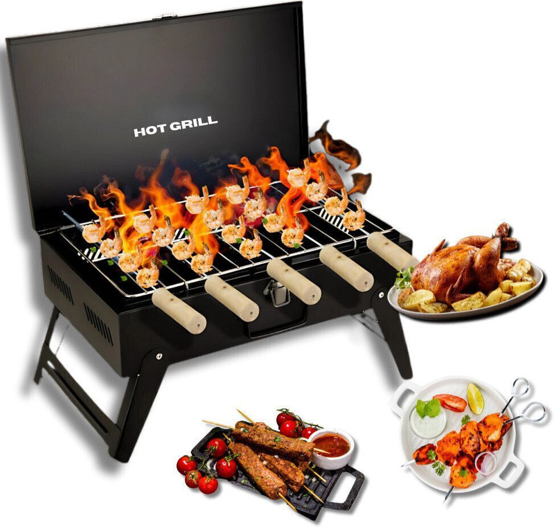 Hot Grill Portable Folding Briefcase Barbeque - 5 Skewers & Space-Saving Outdoor Cooker with 5 Skewer Charcoal Grill(Portable, Foldable)