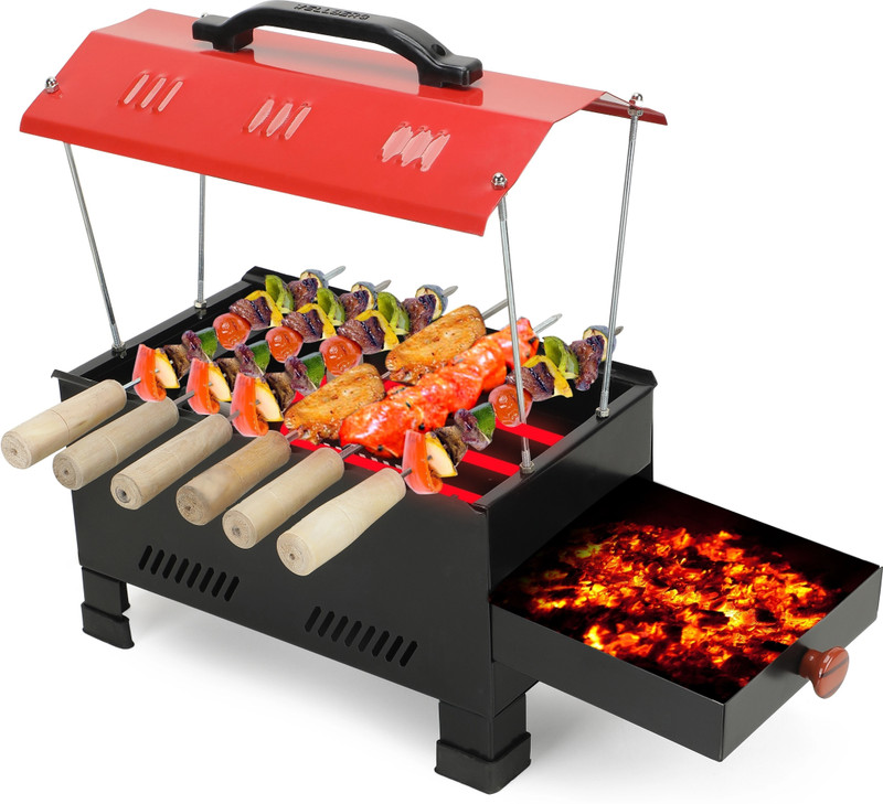 Chefman 1200W Cooker, 2-in-1 Portable Design for Camping or Indoor Use Charcoal & Electric Grill