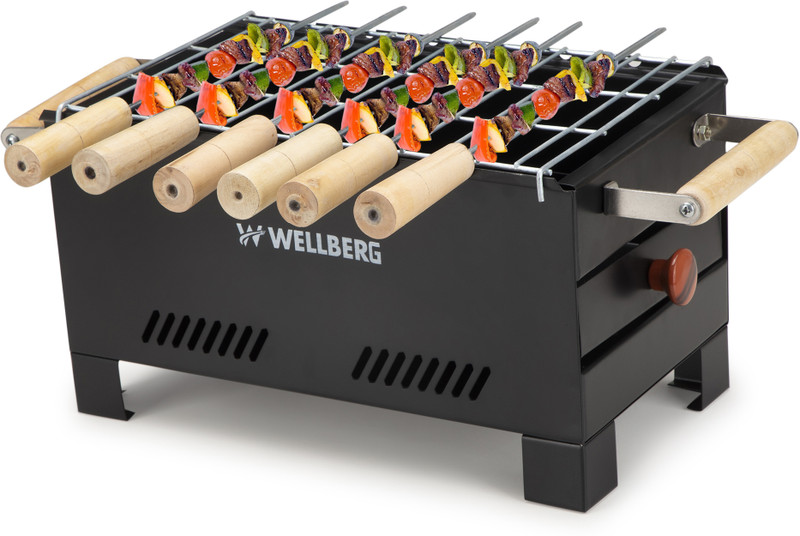 WELLBERG Exclusive Portable & Picnic Barbeque with 7 Skewers & 1 Grill (Heat Proof Legs) Charcoal Grill Electric Tandoor
