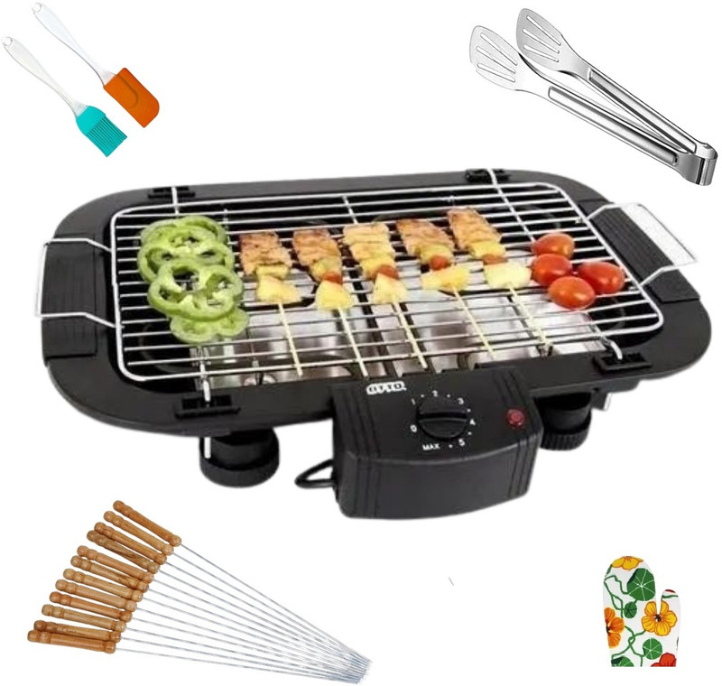 Holy Delight Electric Barbeque Grill ,Smokeless Indoor/ Outdoor Grill Portable Adjustable Temperature Control 2000W with 12 sticks, Silicon gloves Electric Grill