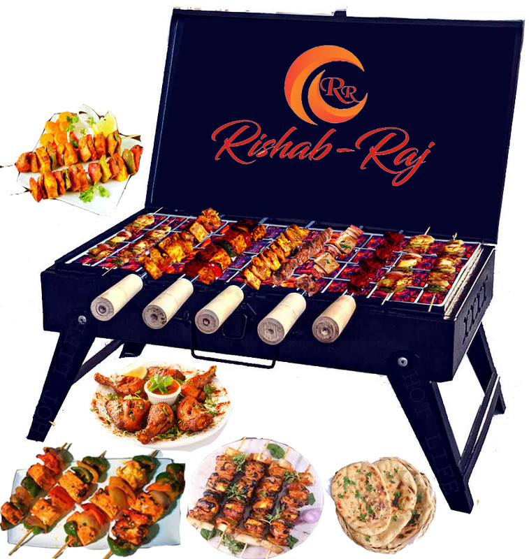 raj rishab BriefcaseStyleFoldingCompactPicnicBarbequeGrill,Tandoorwith5Skewer with 5 Skewer Charcoal Grill(Portable, Foldable)