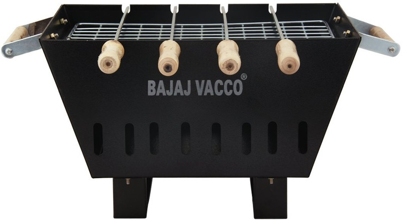 BAJAJ VACCO Portable BBQ Grilling Basket | Foldable Barbecue with Wooden Handle with 4 Skewer Charcoal Grill(Portable)