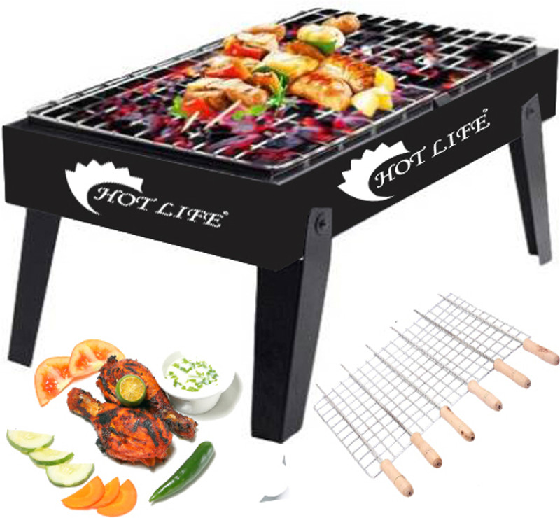 Geico master Briefcase Style Folding Compact Picnic Barbeque ,with 5 Skewer with 5 Skewer Charcoal Grill(Portable, Foldable)
