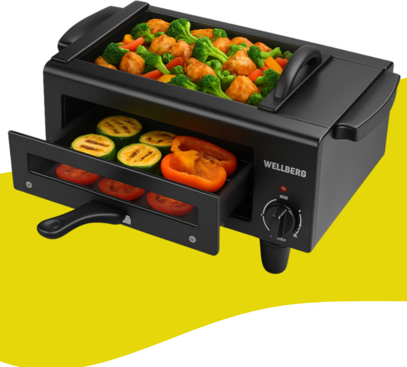 WELLBERG 2-in-1 Food Maker | 2200W | Roti, Naan, Papad, Grill & Bake | With ON/OFF Switch Electric Tandoor(Black)