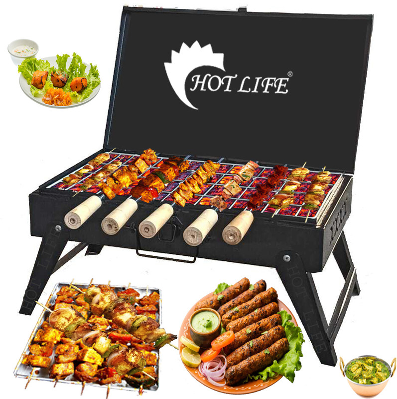 HOT LIFE Briefcase Style Traveler Foldable Charcoal With 5 skewers with 5 Skewer Charcoal Grill(Portable, Foldable)