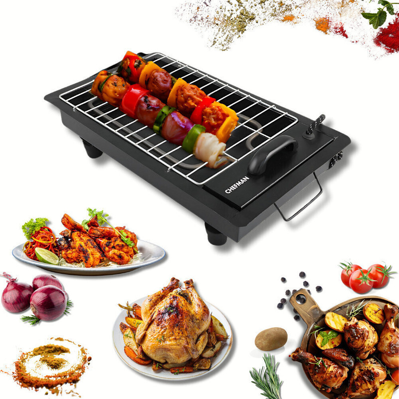 Chefman 2-in-1 Barbeque Grill with 2000W Detachable Stainless Steel Heating Element | Dual Use for Electric & Charcoal Grilling | Comes with 4 Skewers & 1 Grill | High-Performance Indoor & Outdoor Cooking | Patent Product Electric Grill