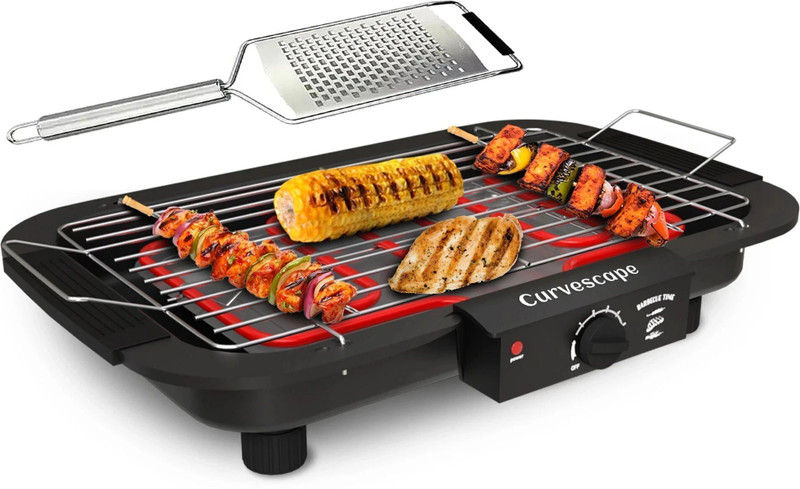Curvescape Barbeque Grill Electric Smokeless Indoor Outdoor Grill Portable Adjustable Temperature Control 2000W With Cheese greter Electric Grill