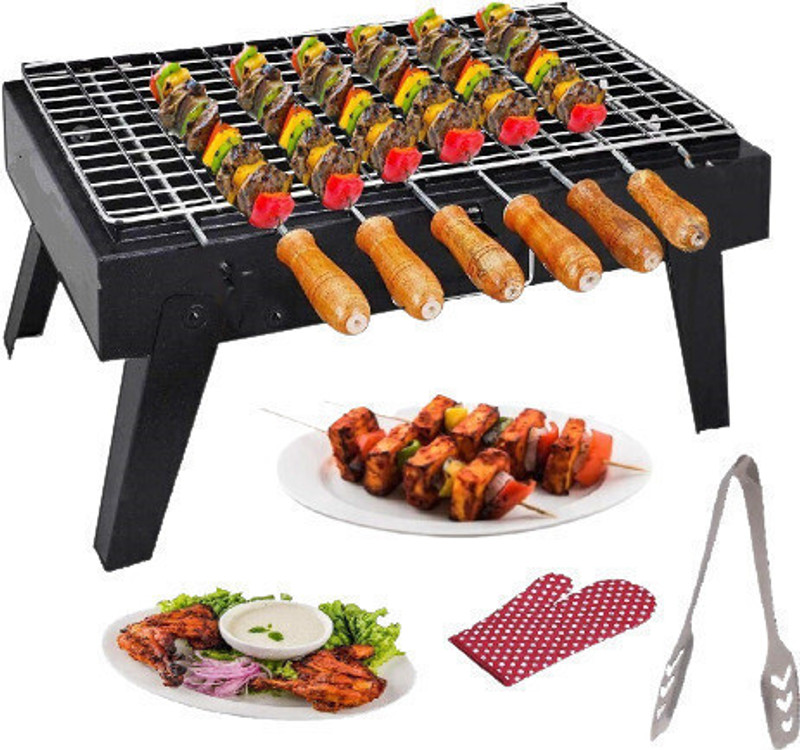 WELLBERG Portable Coal Griller for Outdoors, Tabletop with Foldable Legs and Skewers Charcoal Grill