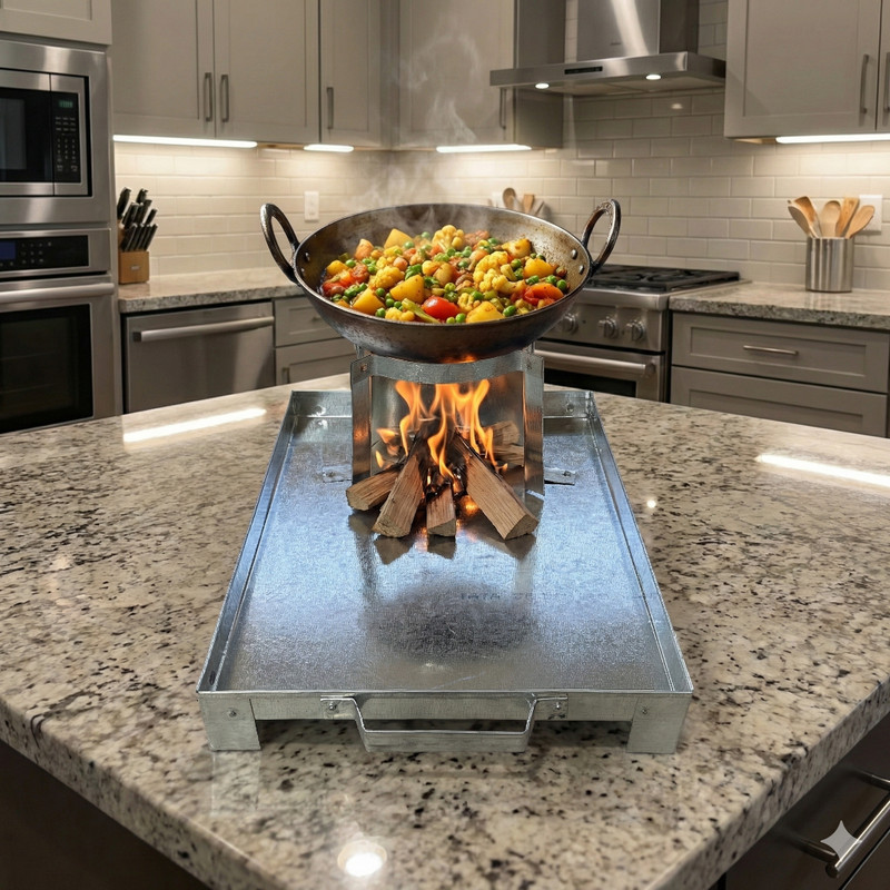 Zahra Stainless Steel Wood Fired Chulha | Traditional Desi Lakdi Chulha for Roti, Chapati & Cooking | Portable Outdoor & Indoor Stove Charcoal Grill