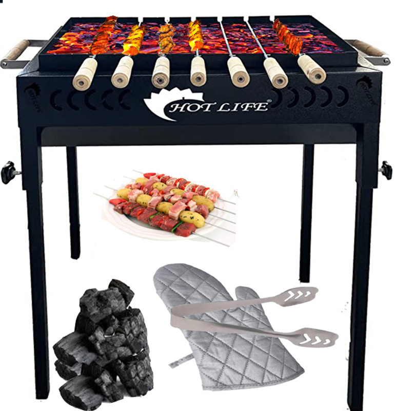 HOT LIFE CommercialBigZambooSize7SkewersStylishLookingBarbeque with 7 Skewer Charcoal Grill(Foldable)