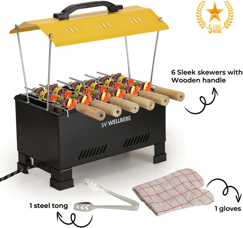 WELLBERG 1200W 2-in-1 Electric & Coal Barbeque Griller | Compact & Portable BBQ Charcoal Grill