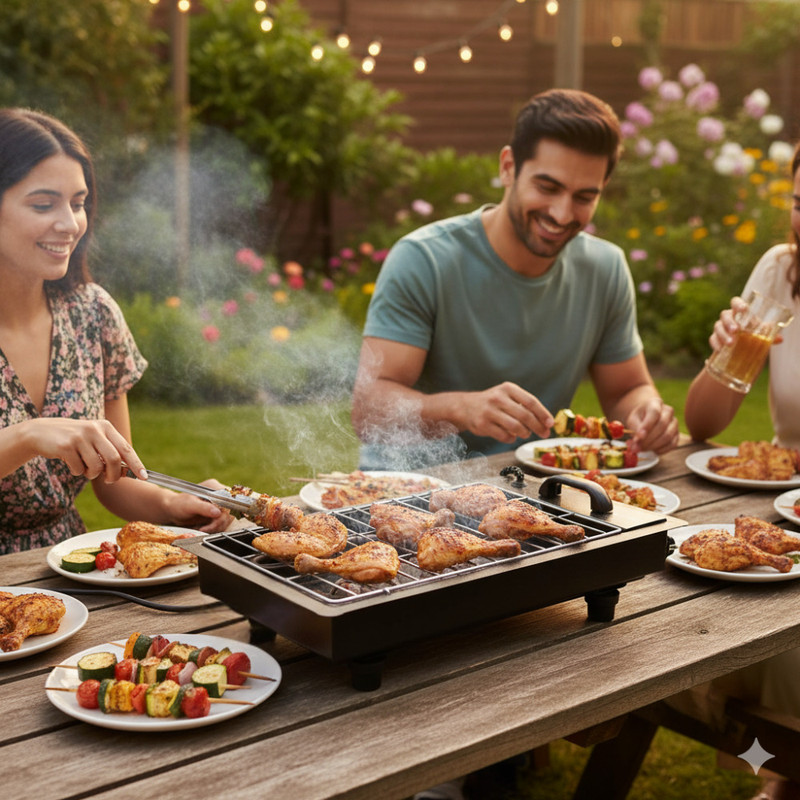 Chefman Heavy-Duty 2-in-1 Electric & Charcoal Barbecue Grill | Dual Cooking Options | 2000W Power | Detachable Heating Element | Perfect for Home, Outdoor, Garden & Terrace Tandoori Style Cooking Electric Grill