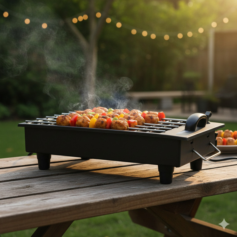 Chefman 2-in-1 BBQ Grill Electric & Charcoal | Dual Cooking Function | Heavy-Duty Iron Body | 2000W Power Output | Detachable Grill Tray & Heating Coil | Perfect for Indoor, Outdoor & Balcony Cooking Electric Grill