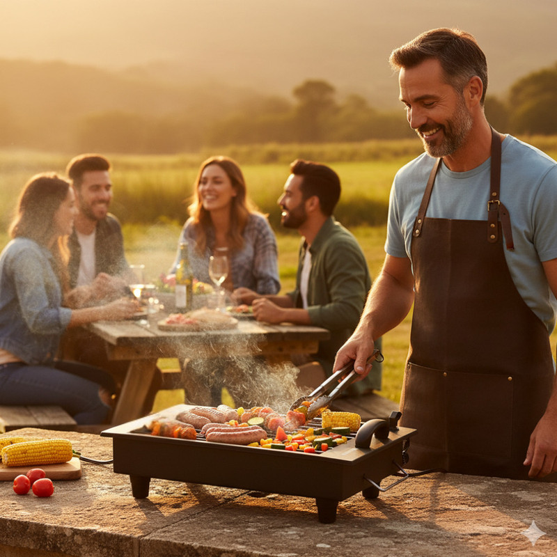 Chefman 2-in-1 Electric & Charcoal BBQ Grill | Dual Cooking Modes | Detachable Heating Element & Grill Rack | Heavy-Duty Iron Body | 2000W High Power | Ideal for Indoor & Outdoor Grilling & Tandoori Dishes Electric Grill