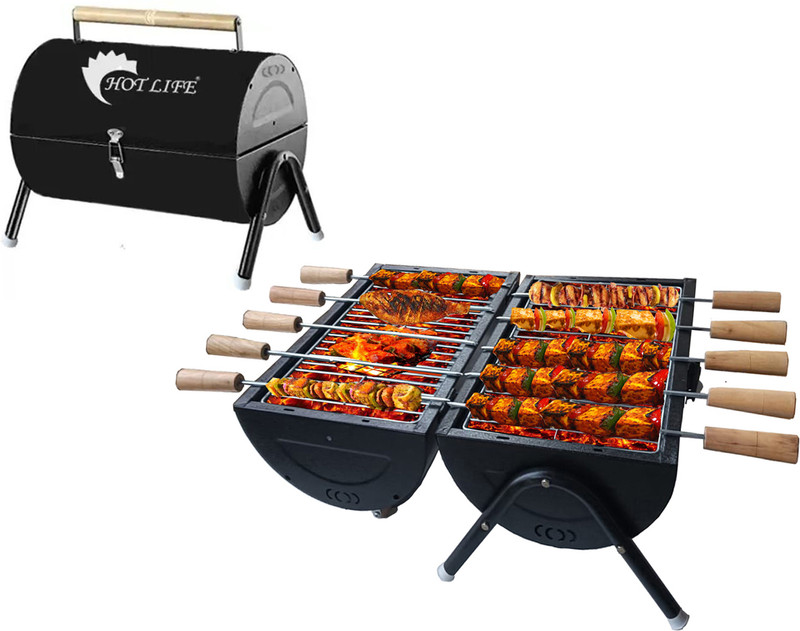 HOT LIFE BriefcaseCharcoalGrillBarbequewith8Skewers,1Grill with 8 Skewer Charcoal Grill(Portable, Foldable)