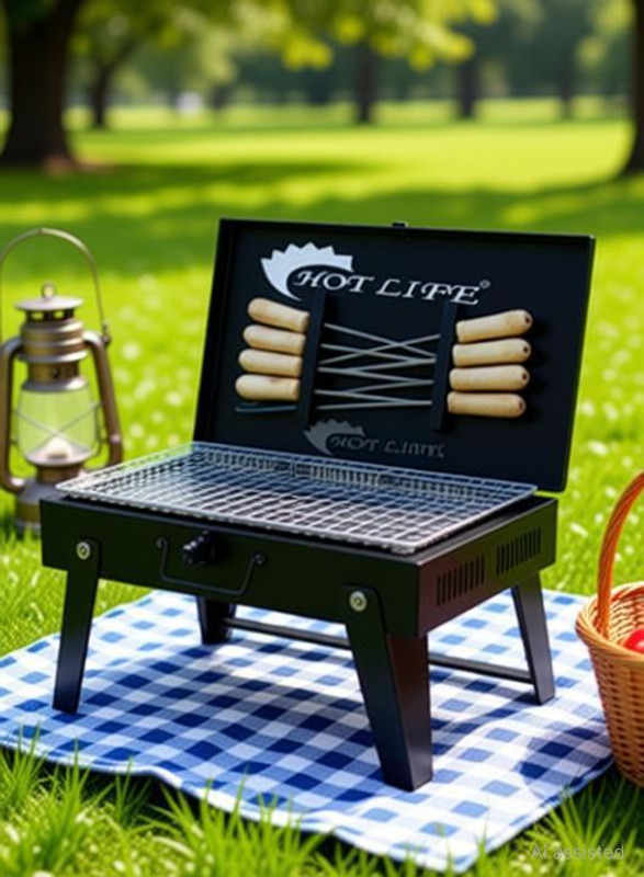 HOT LIFE CharcoalBarbequeBBQ-BN-54702SmallSizewith4Skewers(Black)CharcoalGrill with 8 Skewer Charcoal Grill(Portable, Foldable)