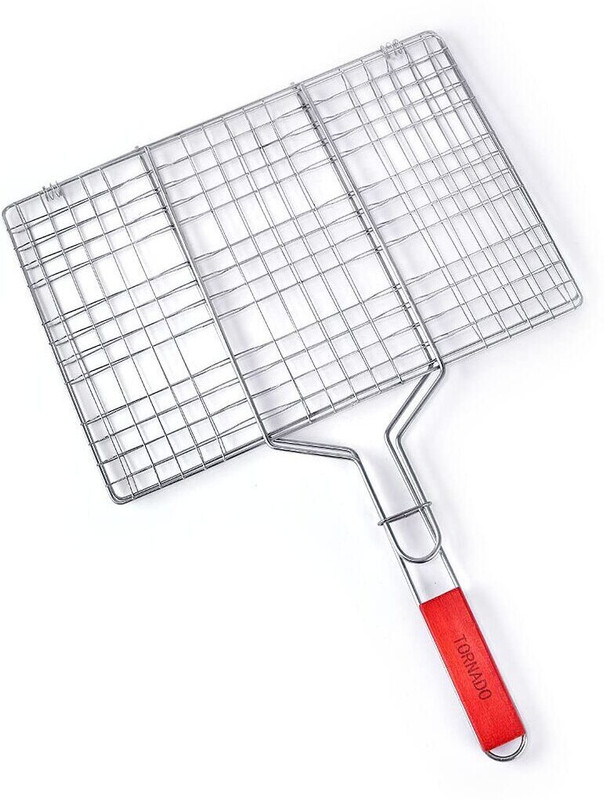ABC Portable BBQ Grill Net Basket – Mild Steel Grilling Tray with Wooden Handle with 3 Skewer Charcoal Grill(Portable, Foldable)