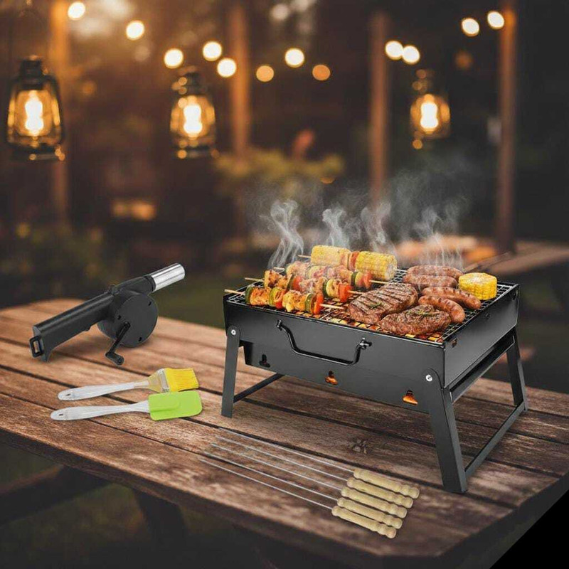 WZ-RTP 2026 Foldable Barbeque With - 2 Spatula,1 Bbq, 10 Stick & 1 Air Blower Charcoal Grill (Foldable) with 12 Skewer Charcoal Grill(Portable, Foldable)