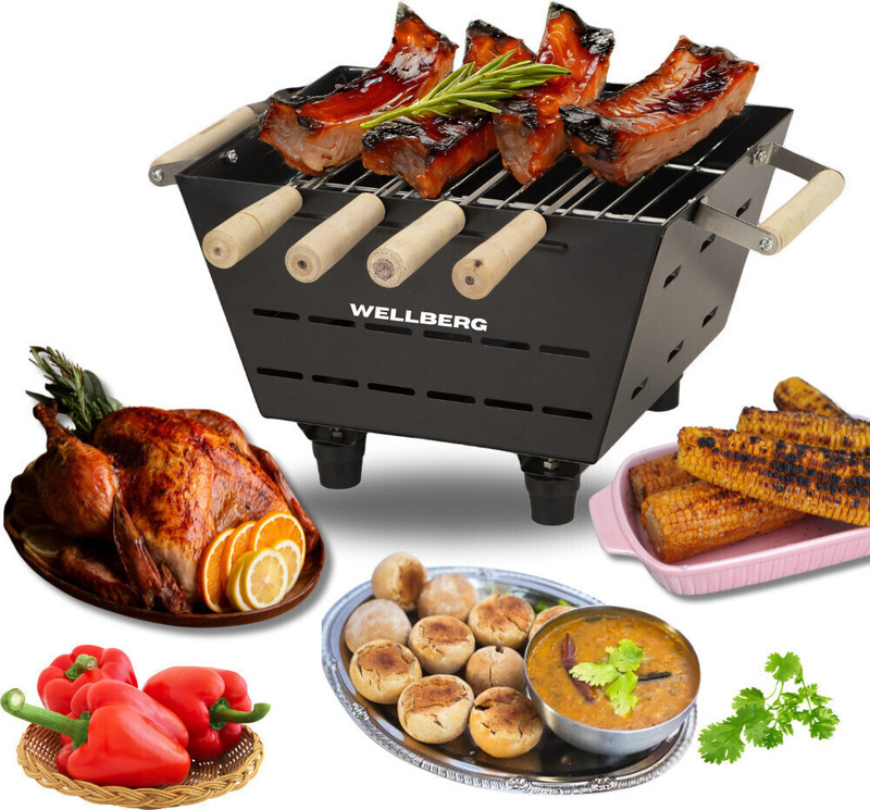 WELLBERG Compact Coal BBQ Griller for Healthy Outdoor Grilling at Parties and Picnics Charcoal Grill