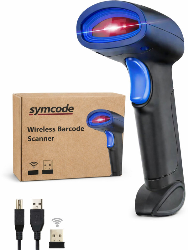 Symcode Wireless 2.4GHz 2D & 1D Barcode Scanner (QR Code & Barcode) Wired & WirelessConnectivity | Induction Scanning with Built-in (1-Year Warranty) 2D Camera Barcode Scanner(Handheld)