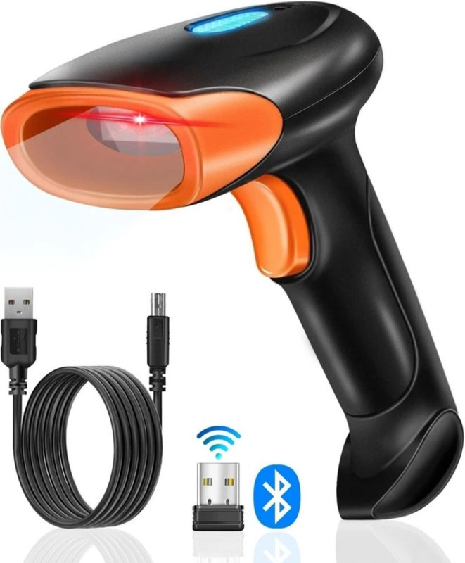 OnlyU 2D & 1D Barcode Scanner (QR Code & Barcode) Bluetooth, 2.4GHz Wireless & Wired (Rechargeable)| Induction Scanning with Built-in Illumination Light |Strong ABS 2D Camera Barcode Scanner(Handheld)