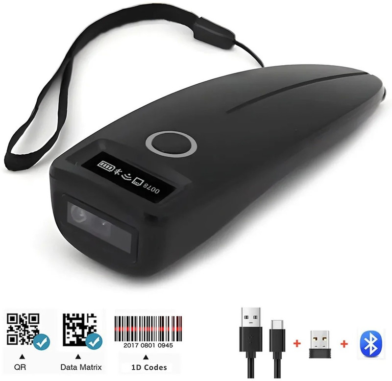 Q-IMAGE Bluetooth Barcode Scanner,Wireless 2D QR 1D with LED Lights Display & AI Voice & Play Handheld Barcode Reader for iPhone, Android, iPad, Tablet, PC Computers 2D Camera Barcode Scanner(Handheld)
