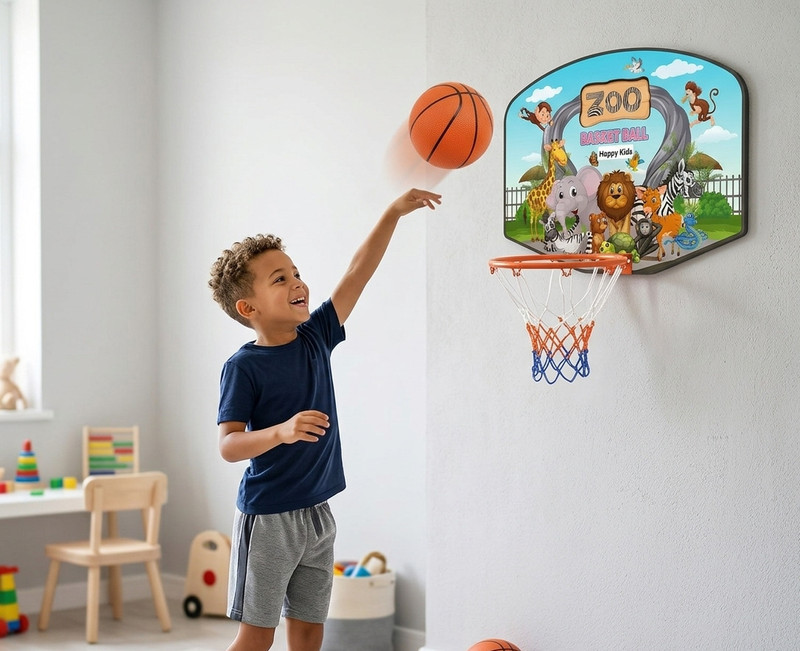 PrimeGames Basketball hoop for kids Indoor basketball set Wall hanging basketball net Kids Basketball Ring(3 Basketball Size With Net)