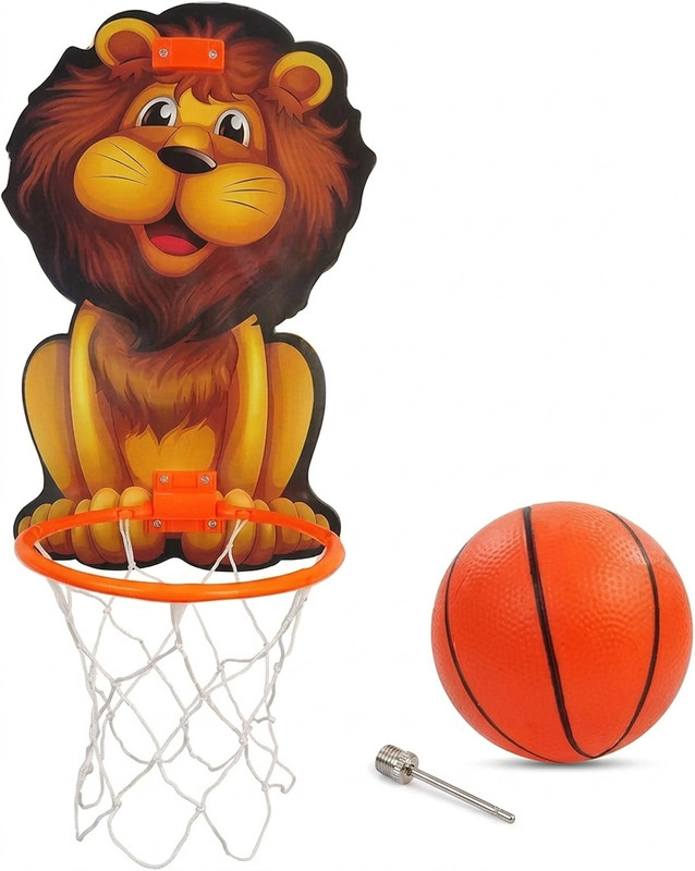 PrimeGames Lion Basketball Set with Ball Hoop Board Net Pin for Indoor Outdoor Play Basketball Ring(3 Basketball Size With Net)