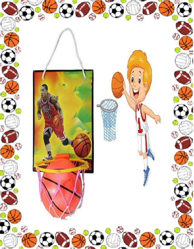 KidsCorner Basketball Set with Hanging Board, Net, Ball - Indoor/Outdoor Kids Basketball - Size: 4(Kids, Pack of 1)