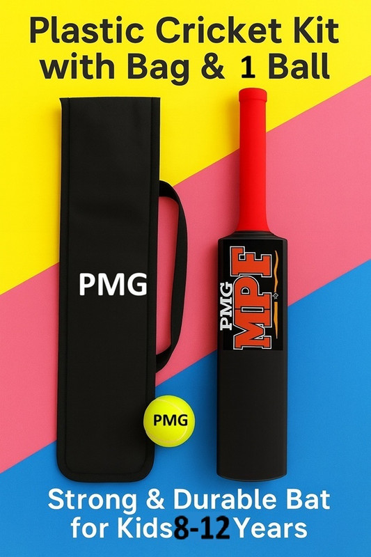 PMG Plastic Cricket Kit with Bag & 3 Ball | Heavy Duty Durable Bat for 8-12 Year PVC/Plastic Cricket  Bat For 9 - 11 Yrs(0.35 kg)