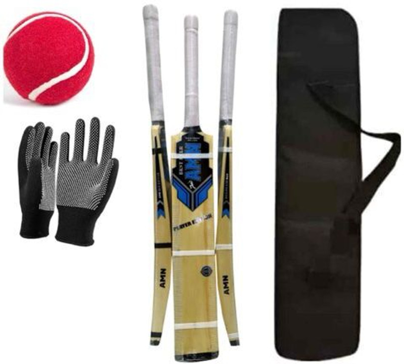 AMN SPORTS Full Size Double Blade KSH Hard Tennis Scoop Lightweight BAT BALL BAG GLOVES Cricket Kit