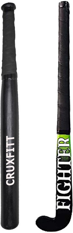 Felidae Solid Wooden Basebat combo with Hockey stick for men practice & self defence Willow Softball  Bat For 15+ Yrs(900 g)