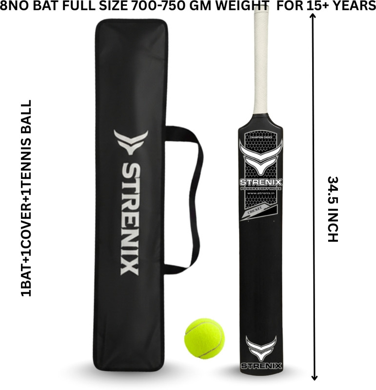 STRENIX 8NO Full Size PVC Bat Premium Edition Players Kit Free Cover PVC/Plastic Cricket  Bat For 15+ Yrs(700-750 g)