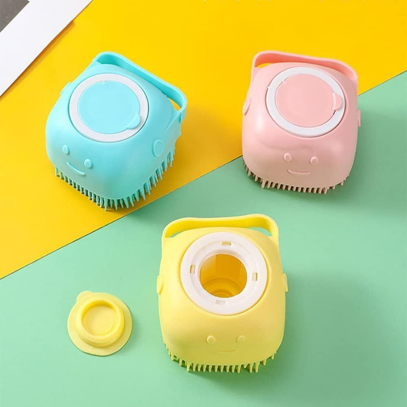 PLASSI Body Scrubber for Men Silicone Bath Brush with Shower Gel Soap Dispenser
