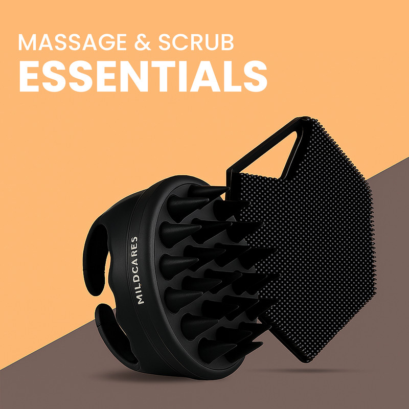 Mildcares Massage & Scrub Essentials Combo – Hair Scalp Massager + Silicone Body Scrubber