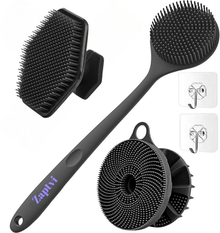 ZAPTVI Silicone Body Scrubber Combo with Long Handle Brush & Hook