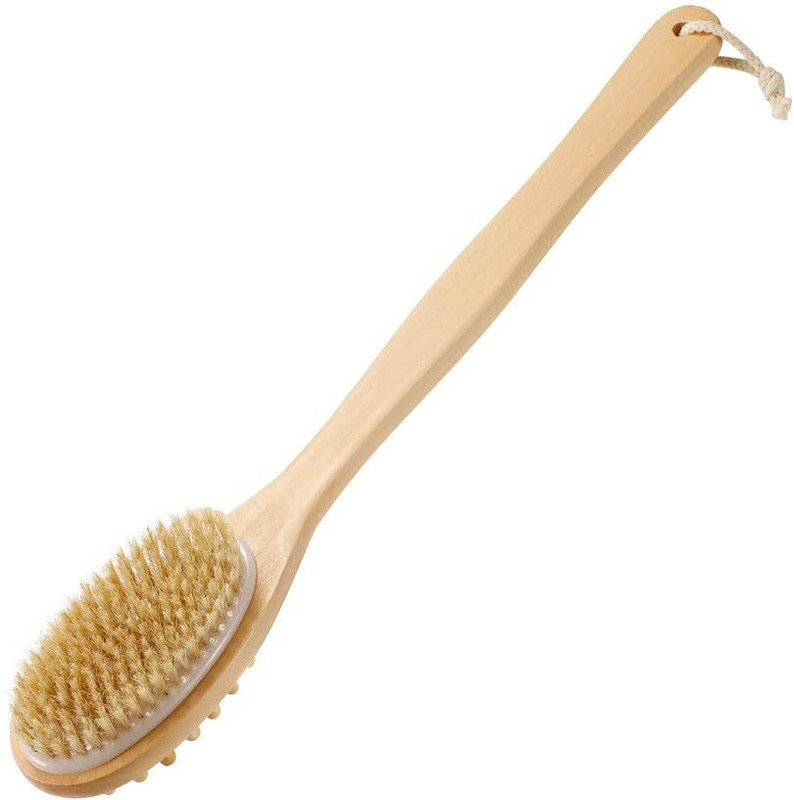 RURI Wooden 2-in-1 Long Handle Body Brush | For Skin Exfoliation and Massage