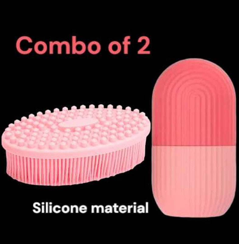 GROWA body bath scrubber and face ice roller combo Pink Silicone Ice Cube Tray(Pack of2)