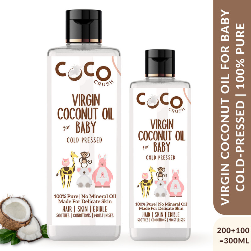 COCO CRUSH Virgin Coconut Oil for Baby Massage | Cold Pressed, Pure | Combo Of 200ML &100ML(300 ml)