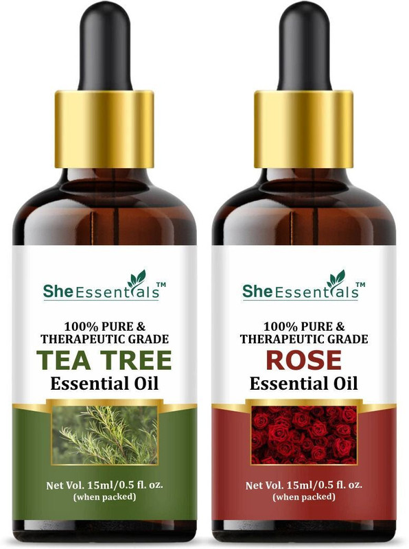 She Essentials Rose Oil & Tea Tree Essential Oil 100% Pure for Hair, Skin, Aromatherapy(30 ml)