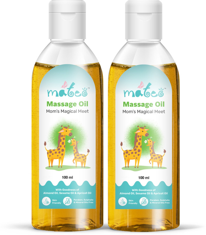 MATEO Baby Massage Oil With Apricot, Almond & More, Dermatologically Tested, 2 x(200 ml)