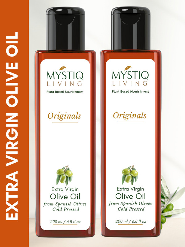 Mystiq Living Extra Virgin Olive Oil (Cold Pressed) For Skin & Hair- 400ml, Natural and 100% Pure (Organic), Pack of 2 (200 ml each)(400 ml)