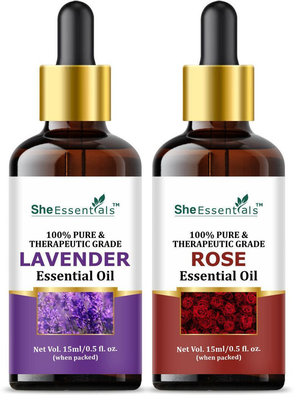 She Essentials Lavender & Rose Essential Oil 100% Natural & Pure for Hair, Skin & Aromatherapy(30 ml)