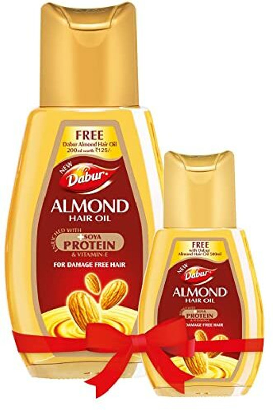 Dabur Almond Hair Oil – Soya Protein & Non Sticky, Damage, 500ml with 200ml Pack Free (700 ml)