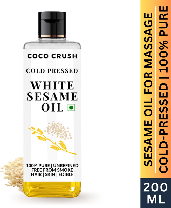 COCO CRUSH White Sesame Oil for Massage | Cold-Pressed, 100% Pure, & Natural | Skin, Hair(200 ml)