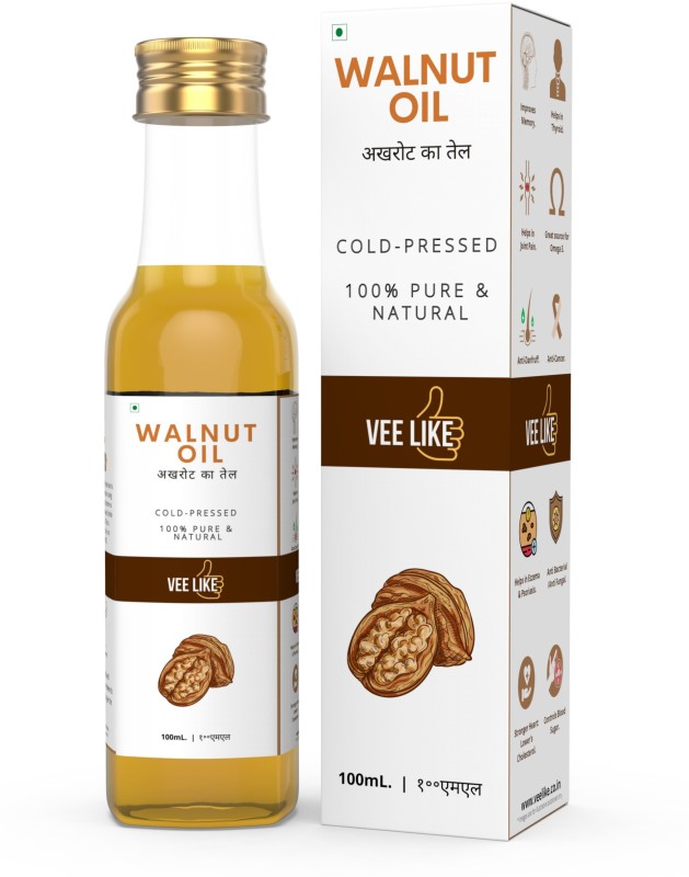 VEE LIKE Extra Virgin - Walnut Oil / Akhrot Ka Tail - Cold Pressed - 100% Pure & Natural - for Skin, Hair, , Massage, Cooking, Eating(100 ml)