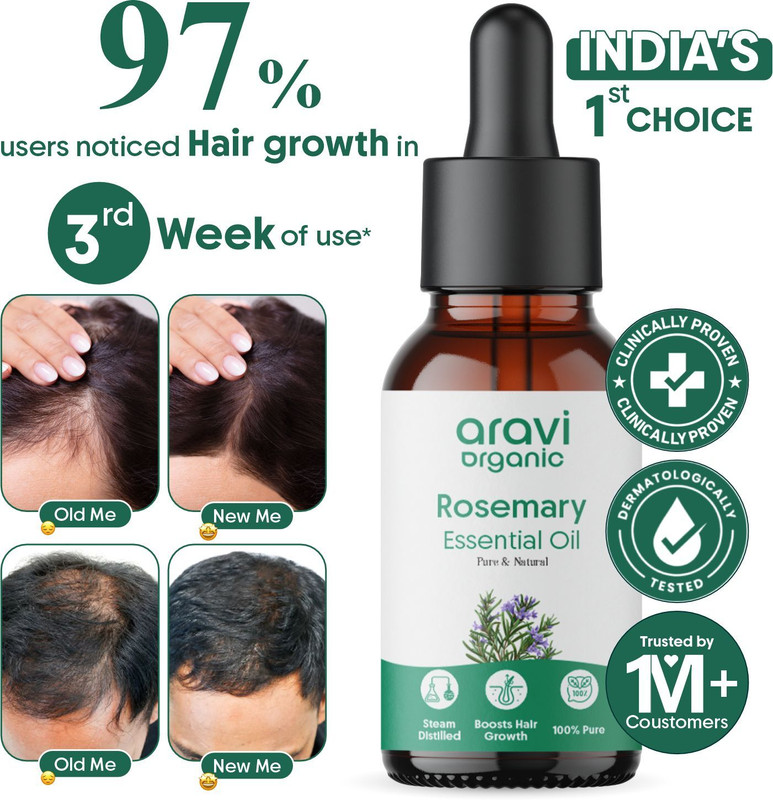 Aravi Organic 100 % Pure And Natural Rosemary Essential Oil for Hair Growth & Nourishment(30 ml)
