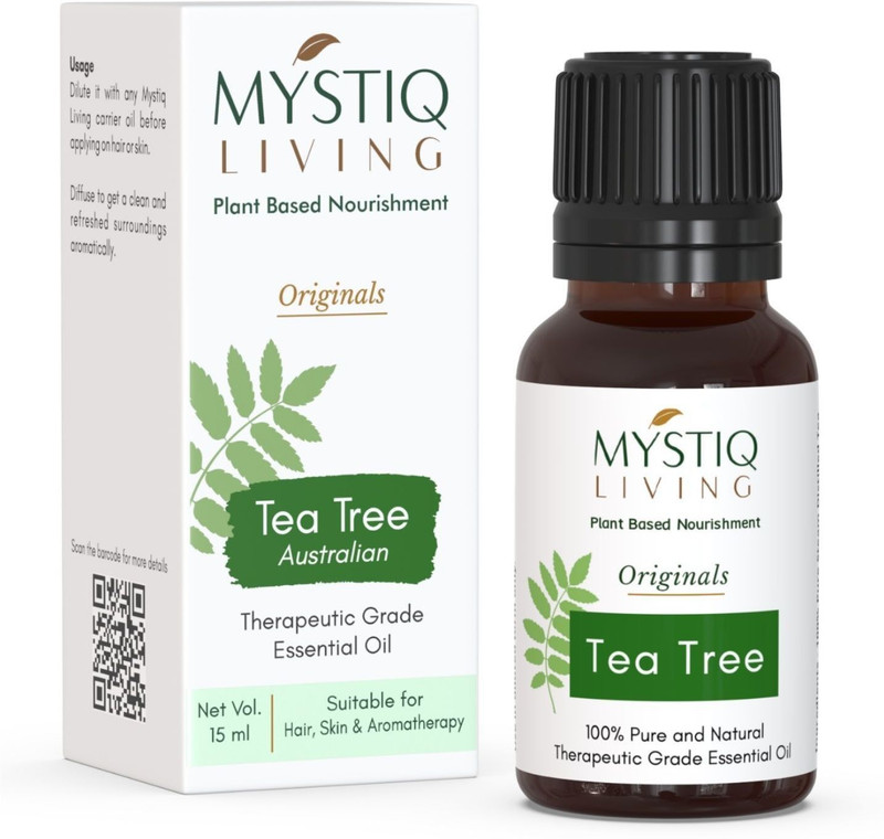 Mystiq Living Tea Tree Oil (Australian), 100% Natural & Pure, For Acne, Pimples, Scars, Skin, Face, Hair care & Dandruff(15 ml)